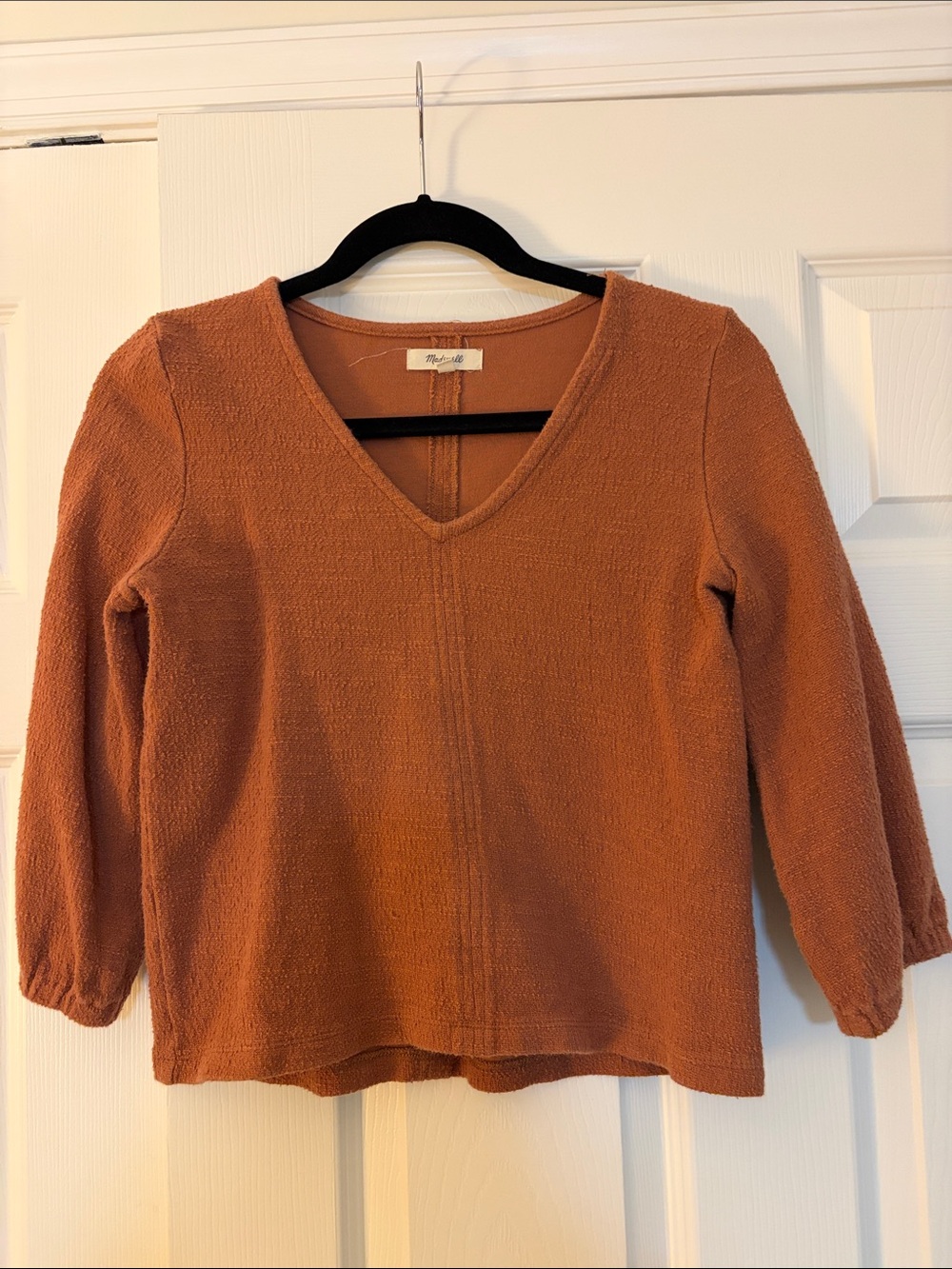 Madewell Burnt Orange Textured V-Neck Top